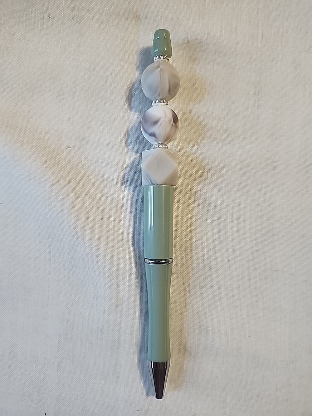 Bead Pen Olive Green Pen Brown White Marble Beads Tetradecagon Grey Silicone Bea